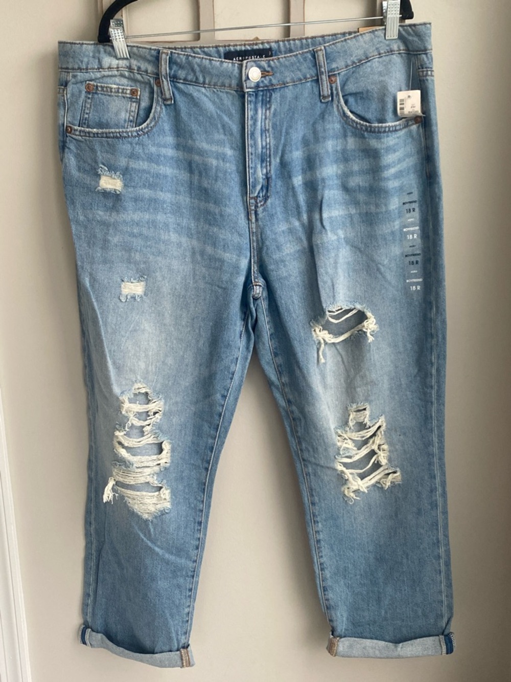 Aeropostale Real Denim Distressed edgy Boyfriend Jeans in a light wash 18 R NWT